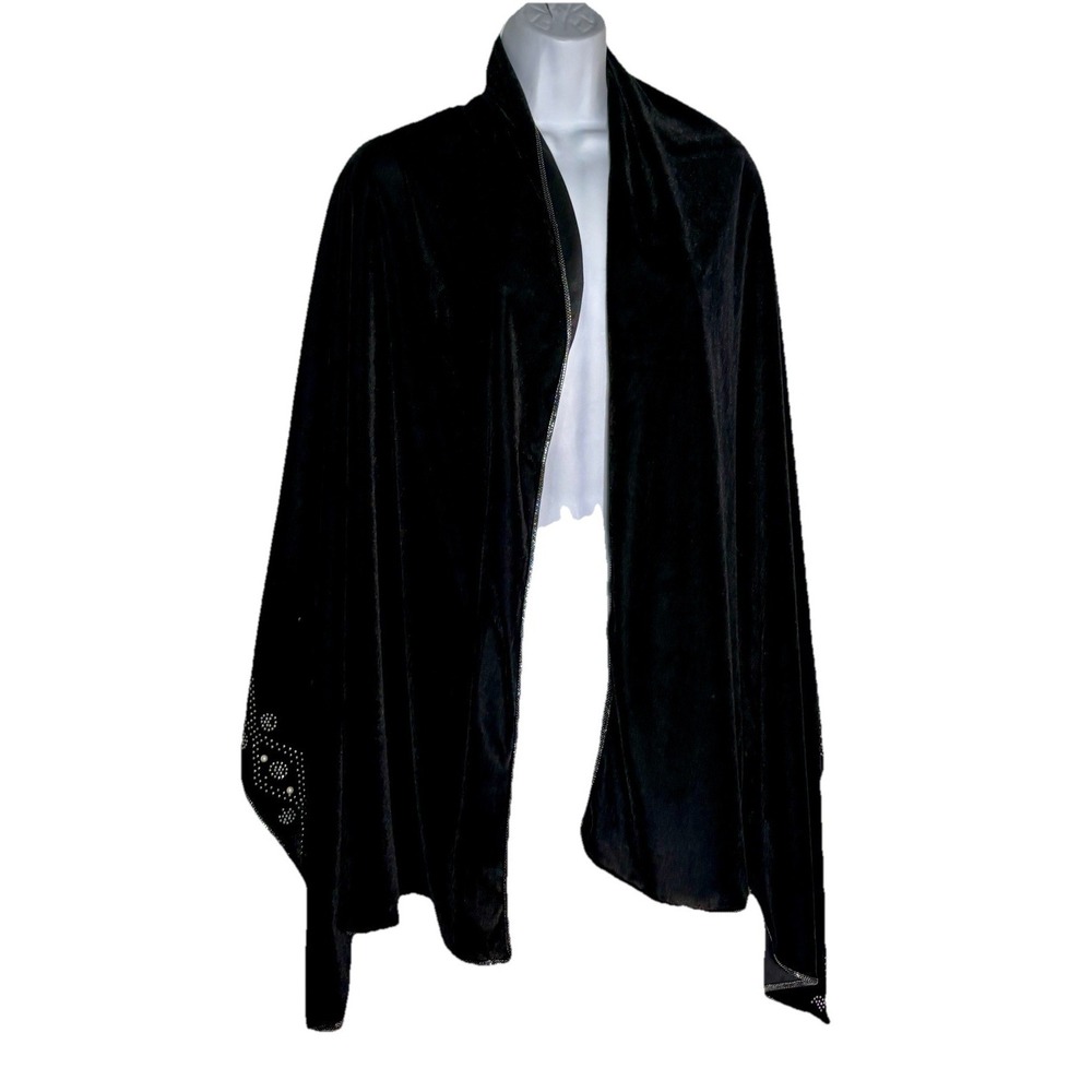 Jessica McClintock Black Velvet Wrap Silver Trim Studs & Pearls Multifunctional